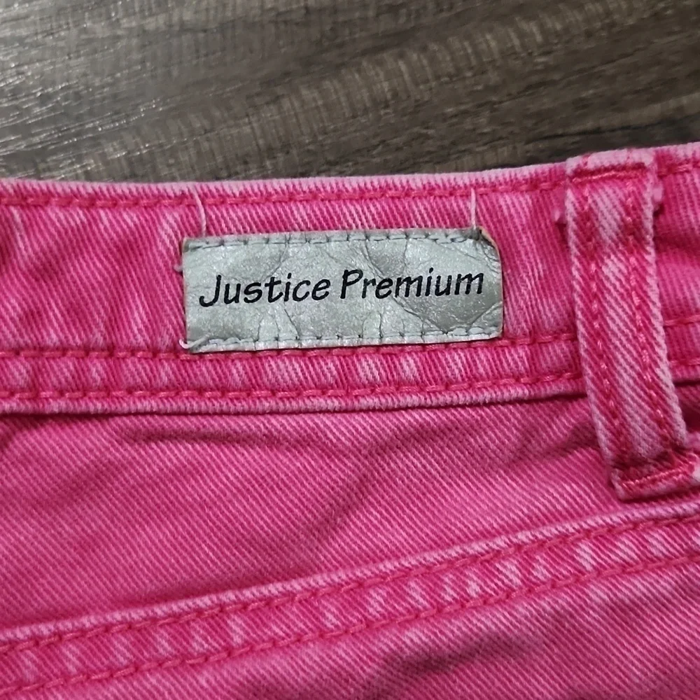 JUSTICE Premium Hot Pink Distressed Denim Shorts Size 8 Regular Vintage
